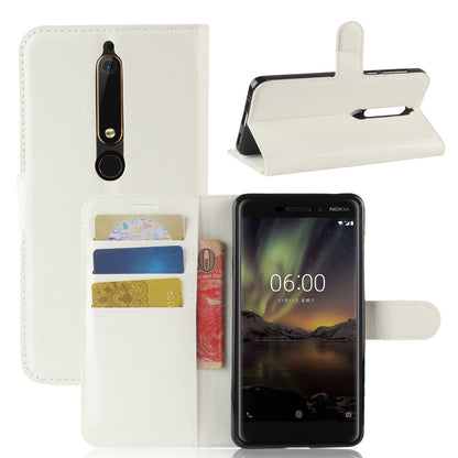Litchi Texture PU Leather Wallet Stand Mobile Phone Shell for Nokia 6.1 (5.5-inch)