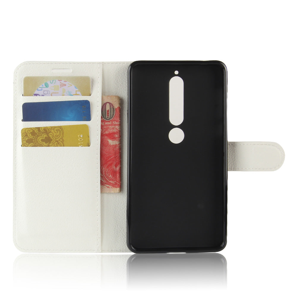Litchi Texture PU Leather Wallet Stand Mobile Phone Shell for Nokia 6.1 (5.5-inch)
