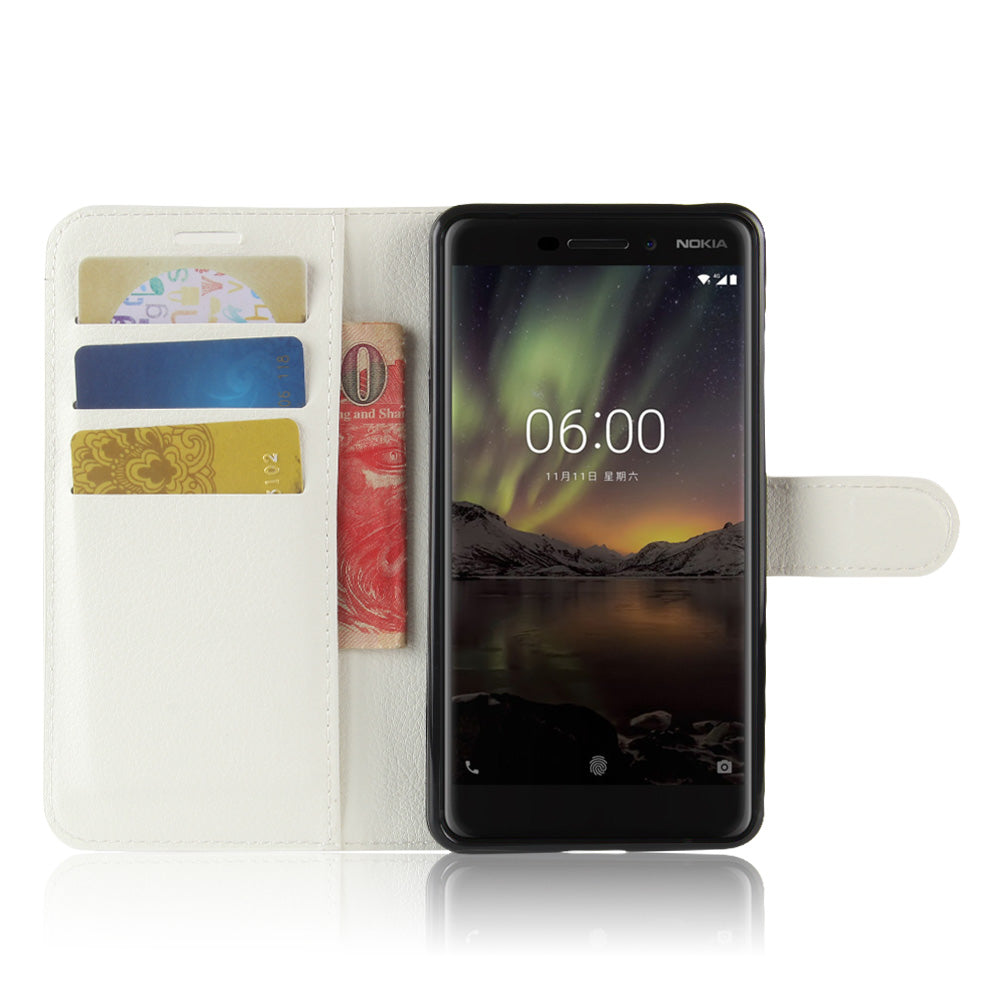 Litchi Texture PU Leather Wallet Stand Mobile Phone Shell for Nokia 6.1 (5.5-inch)