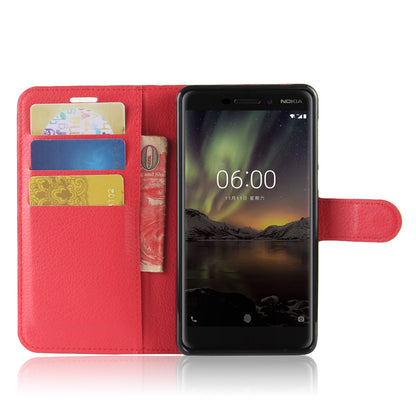 Litchi Texture PU Leather Wallet Stand Mobile Phone Shell for Nokia 6.1 (5.5-inch)