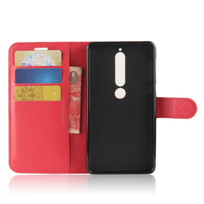 Litchi Texture PU Leather Wallet Stand Mobile Phone Shell for Nokia 6.1 (5.5-inch)