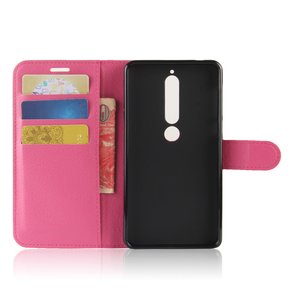Litchi Texture PU Leather Wallet Stand Mobile Phone Shell for Nokia 6.1 (5.5-inch)