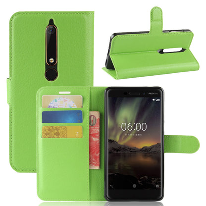 Litchi Texture PU Leather Wallet Stand Mobile Phone Shell for Nokia 6.1 (5.5-inch)