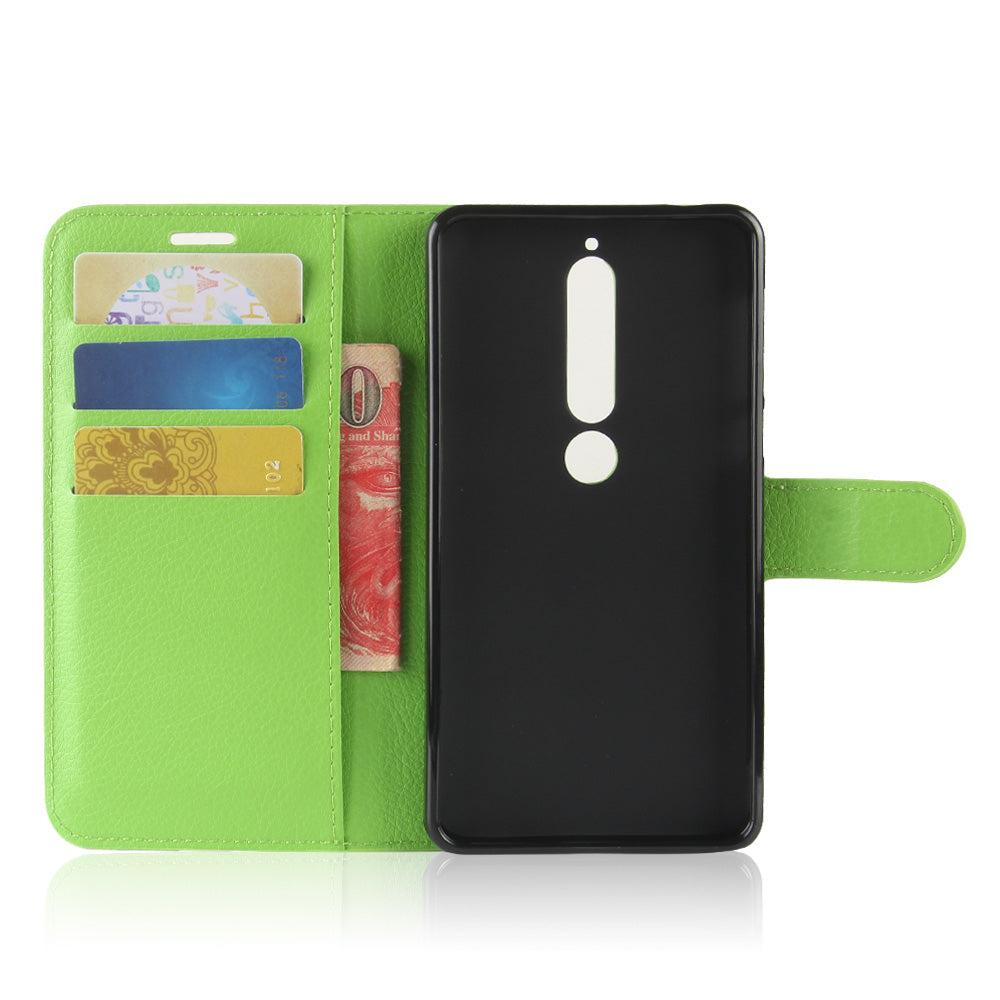 Litchi Texture PU Leather Wallet Stand Mobile Phone Shell for Nokia 6.1 (5.5-inch)