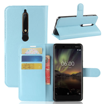 Litchi Texture PU Leather Wallet Stand Mobile Phone Shell for Nokia 6.1 (5.5-inch)