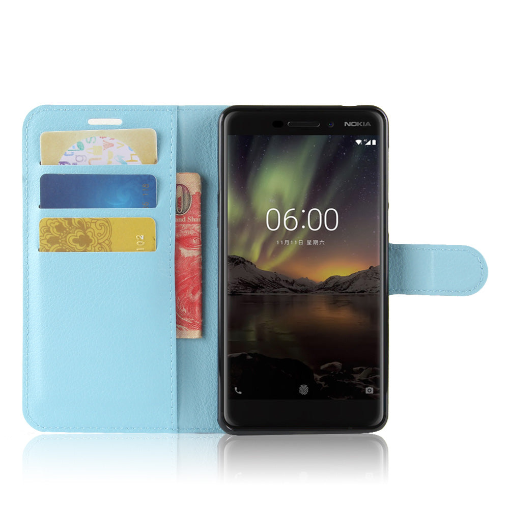Litchi Texture PU Leather Wallet Stand Mobile Phone Shell for Nokia 6.1 (5.5-inch)