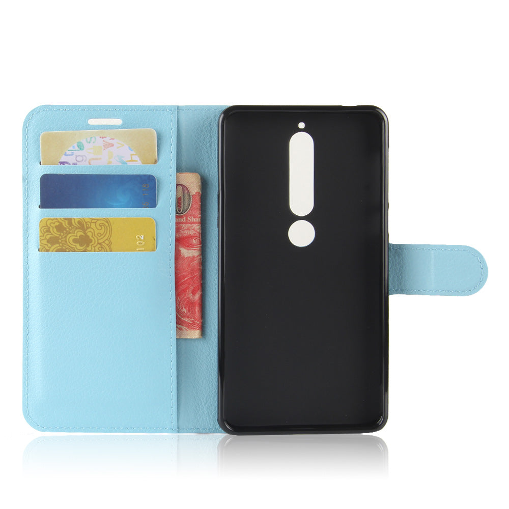 Litchi Texture PU Leather Wallet Stand Mobile Phone Shell for Nokia 6.1 (5.5-inch)