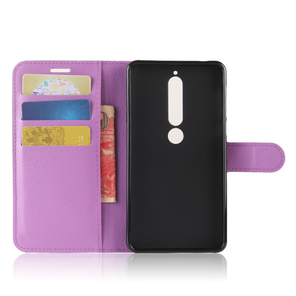 Litchi Texture PU Leather Wallet Stand Mobile Phone Shell for Nokia 6.1 (5.5-inch)