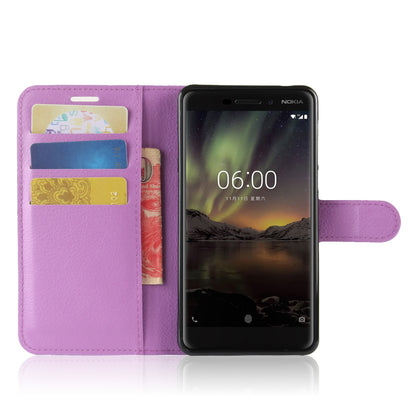 Litchi Texture PU Leather Wallet Stand Mobile Phone Shell for Nokia 6.1 (5.5-inch)