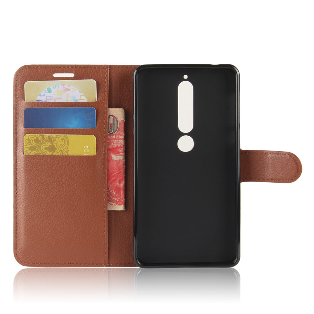 Litchi Texture PU Leather Wallet Stand Mobile Phone Shell for Nokia 6.1 (5.5-inch)