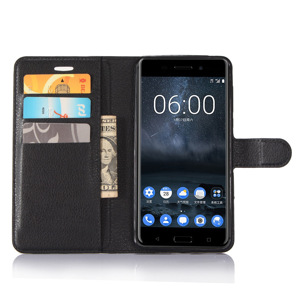 For Nokia 6 Litchi Grain 3 Card Holders Wallet Leather Stand Case