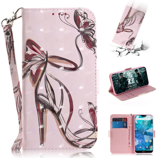 For Nokia 7.1 Patterned Leather Mobile Case [Wallet] [Stand] [Light Spot Decor]