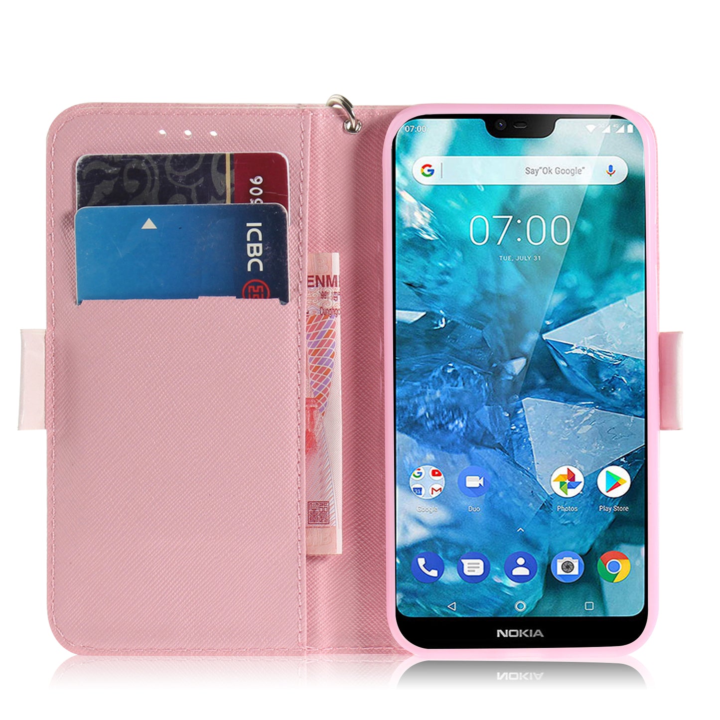 For Nokia 7.1 Patterned Leather Mobile Case [Wallet] [Stand] [Light Spot Decor]
