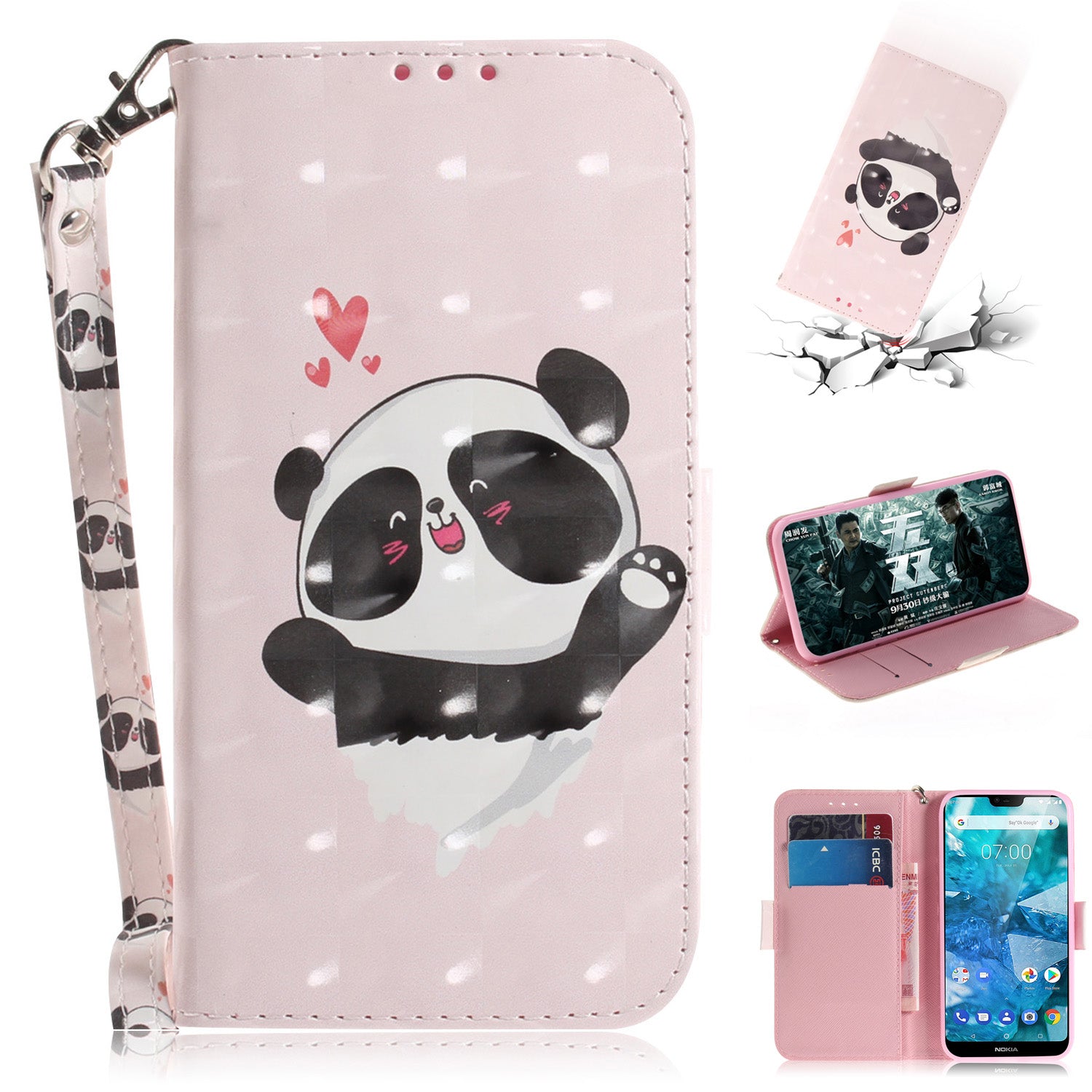 For Nokia 7.1 Patterned Leather Mobile Case [Wallet] [Stand] [Light Spot Decor]