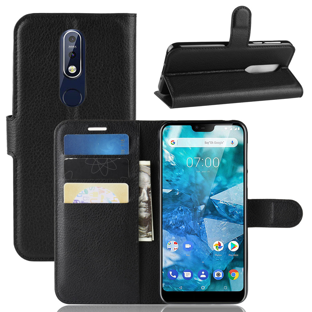 Litchi Skin PU Leather Cell Phone Case for Nokia 7.1