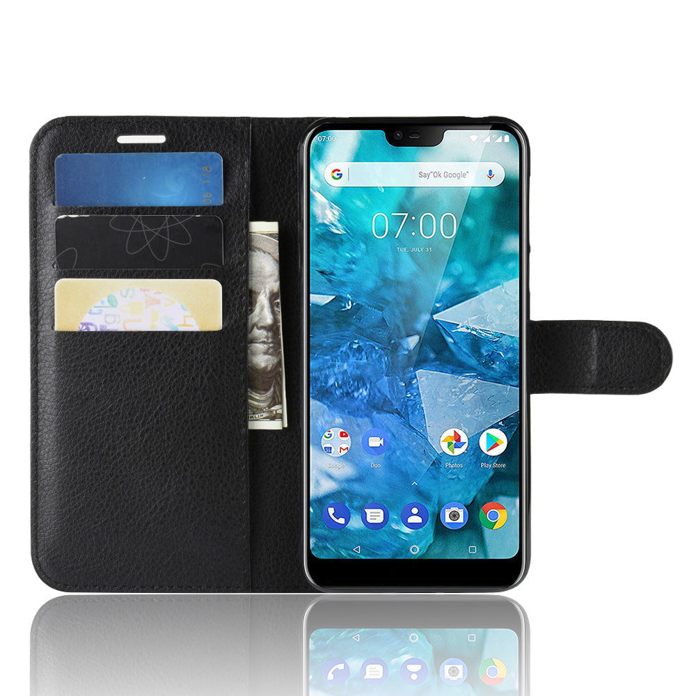 Litchi Skin PU Leather Cell Phone Case for Nokia 7.1