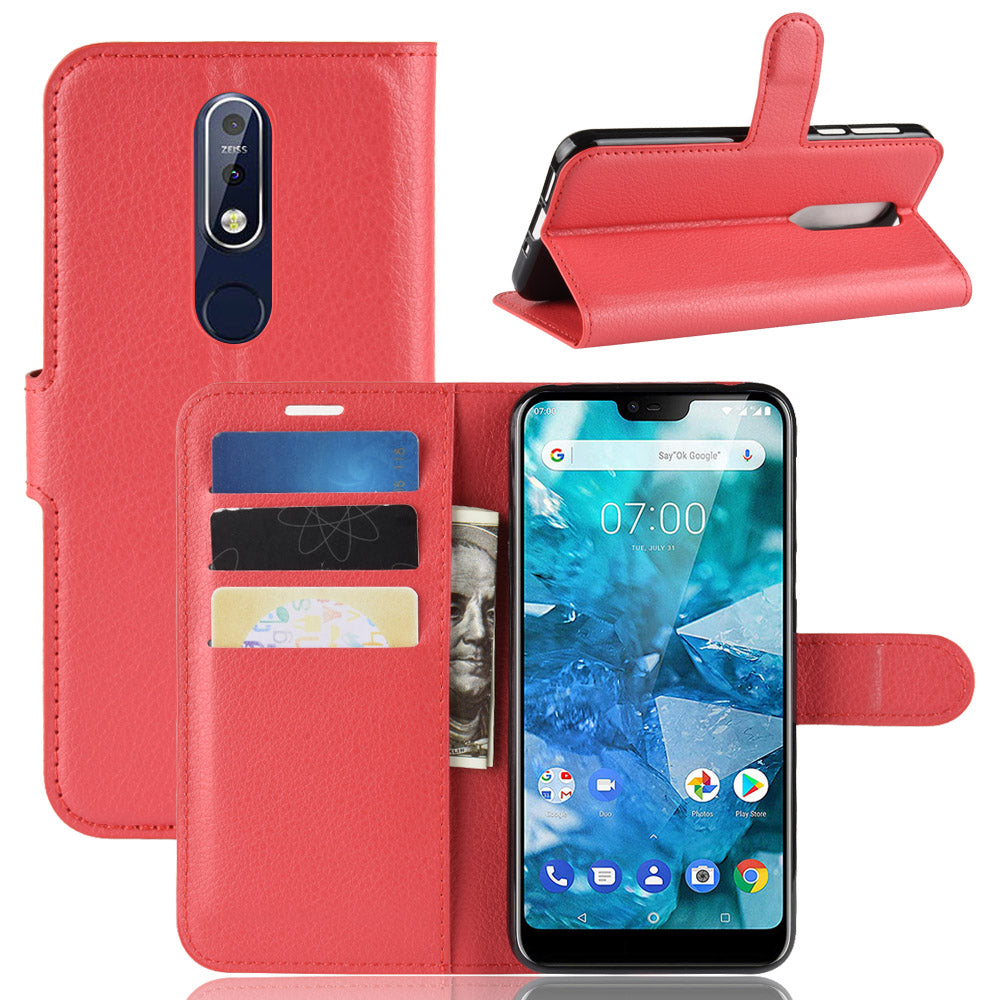 Litchi Skin PU Leather Cell Phone Case for Nokia 7.1