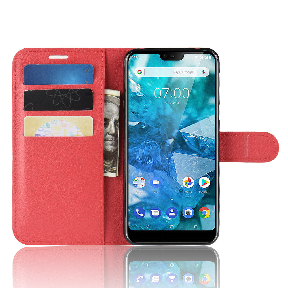 Litchi Skin PU Leather Cell Phone Case for Nokia 7.1
