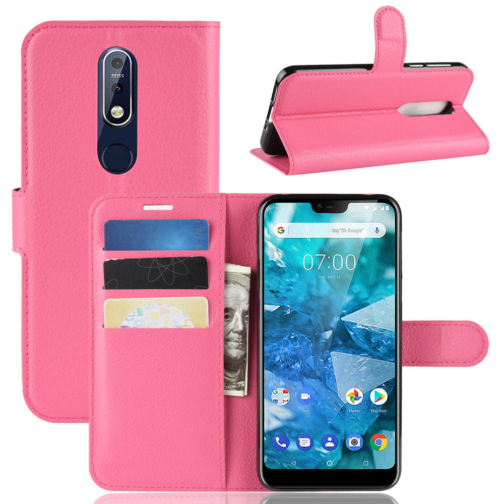 Litchi Skin PU Leather Cell Phone Case for Nokia 7.1