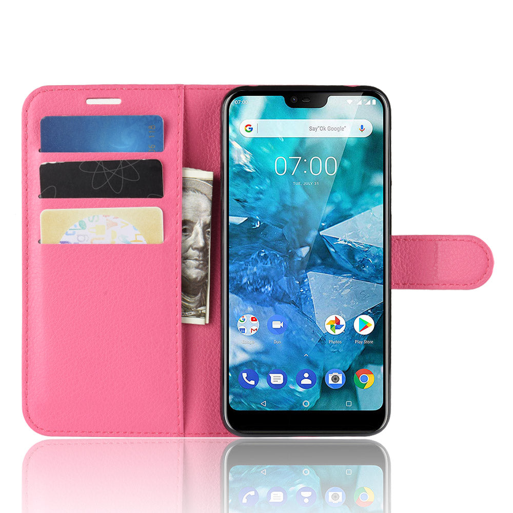 Litchi Skin PU Leather Cell Phone Case for Nokia 7.1