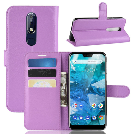 Litchi Skin PU Leather Cell Phone Case for Nokia 7.1