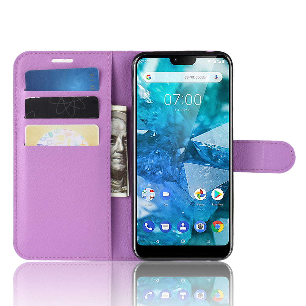 Litchi Skin PU Leather Cell Phone Case for Nokia 7.1