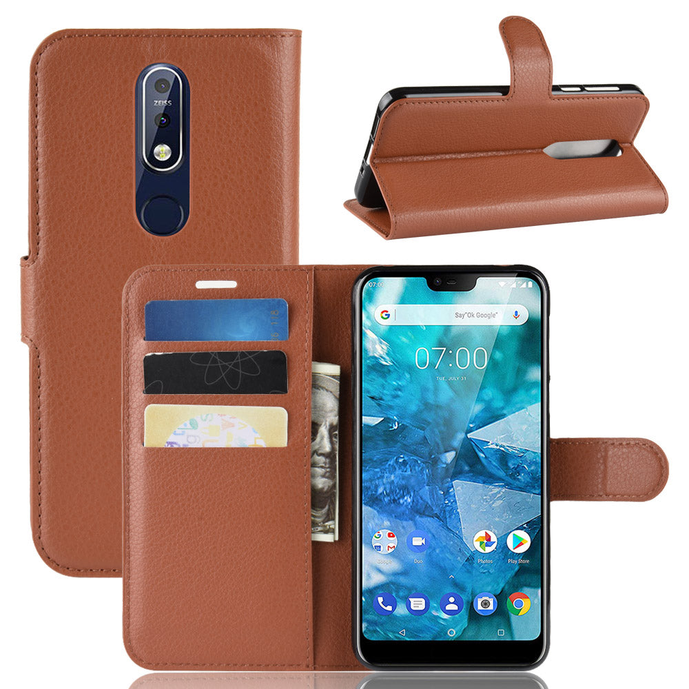 Litchi Skin PU Leather Cell Phone Case for Nokia 7.1