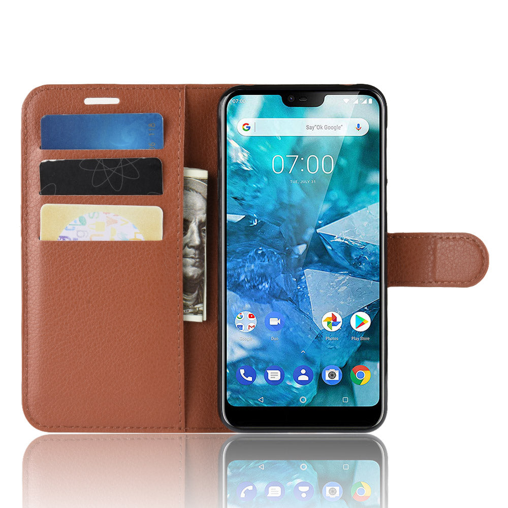 Litchi Skin PU Leather Cell Phone Case for Nokia 7.1