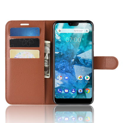 Litchi Skin PU Leather Cell Phone Case for Nokia 7.1