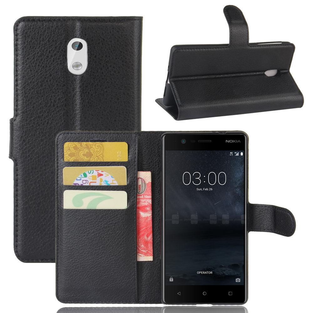 Lychee Skin Leather Wallet Case for Nokia 3