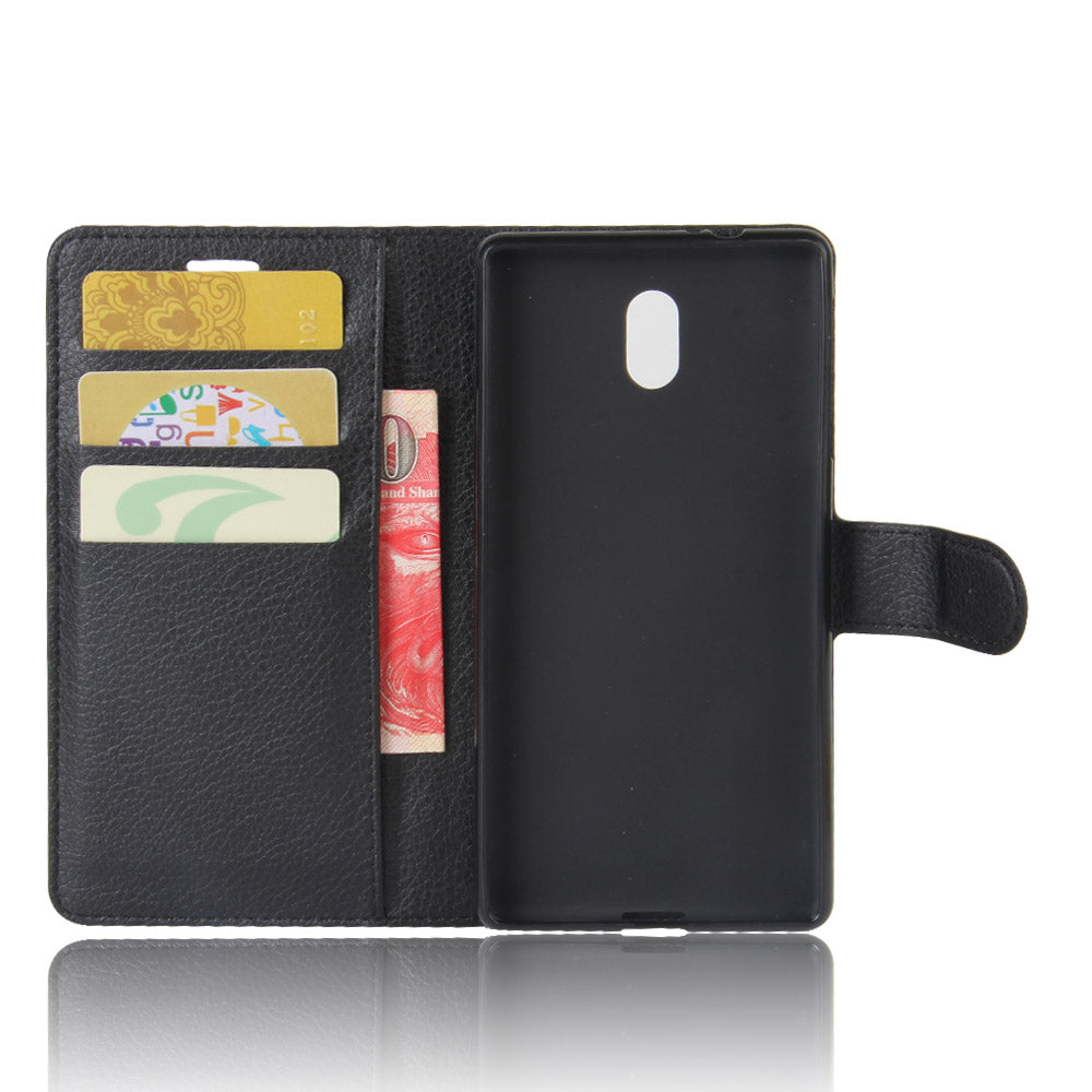 Lychee Skin Leather Wallet Case for Nokia 3