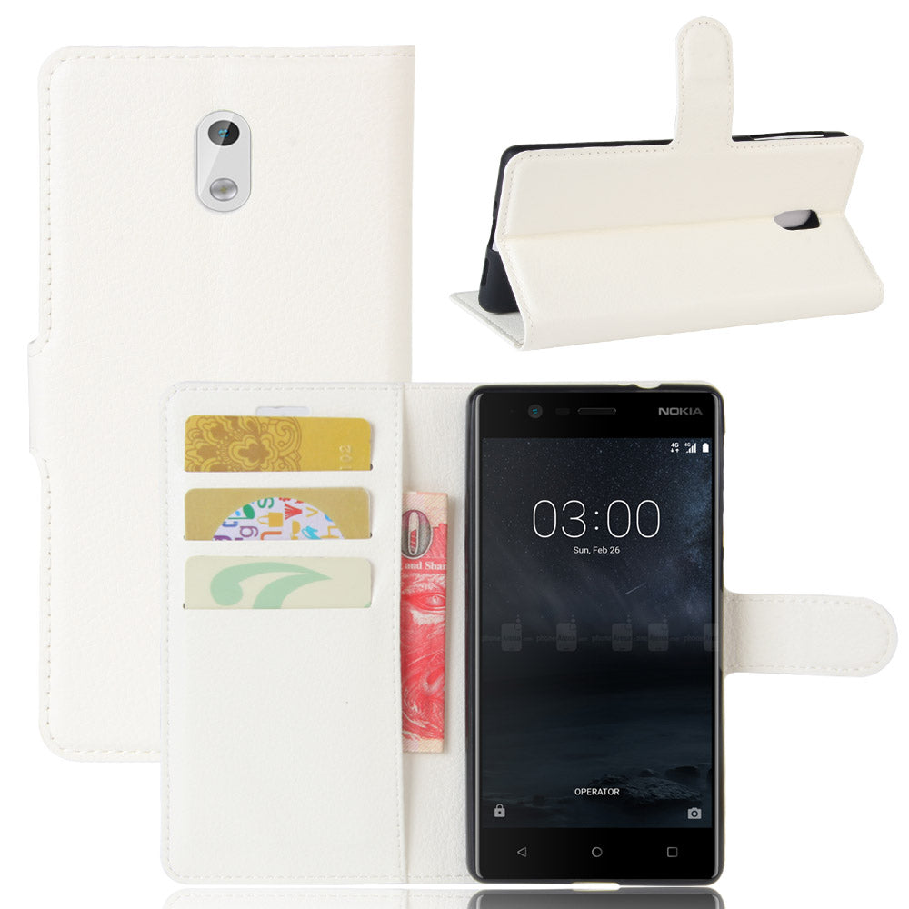 Lychee Skin Leather Wallet Case for Nokia 3