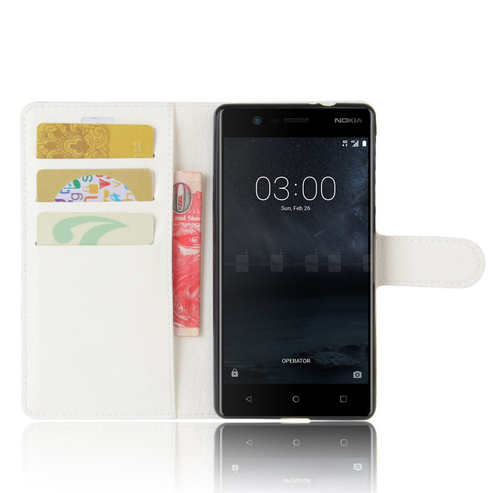 Lychee Skin Leather Wallet Case for Nokia 3