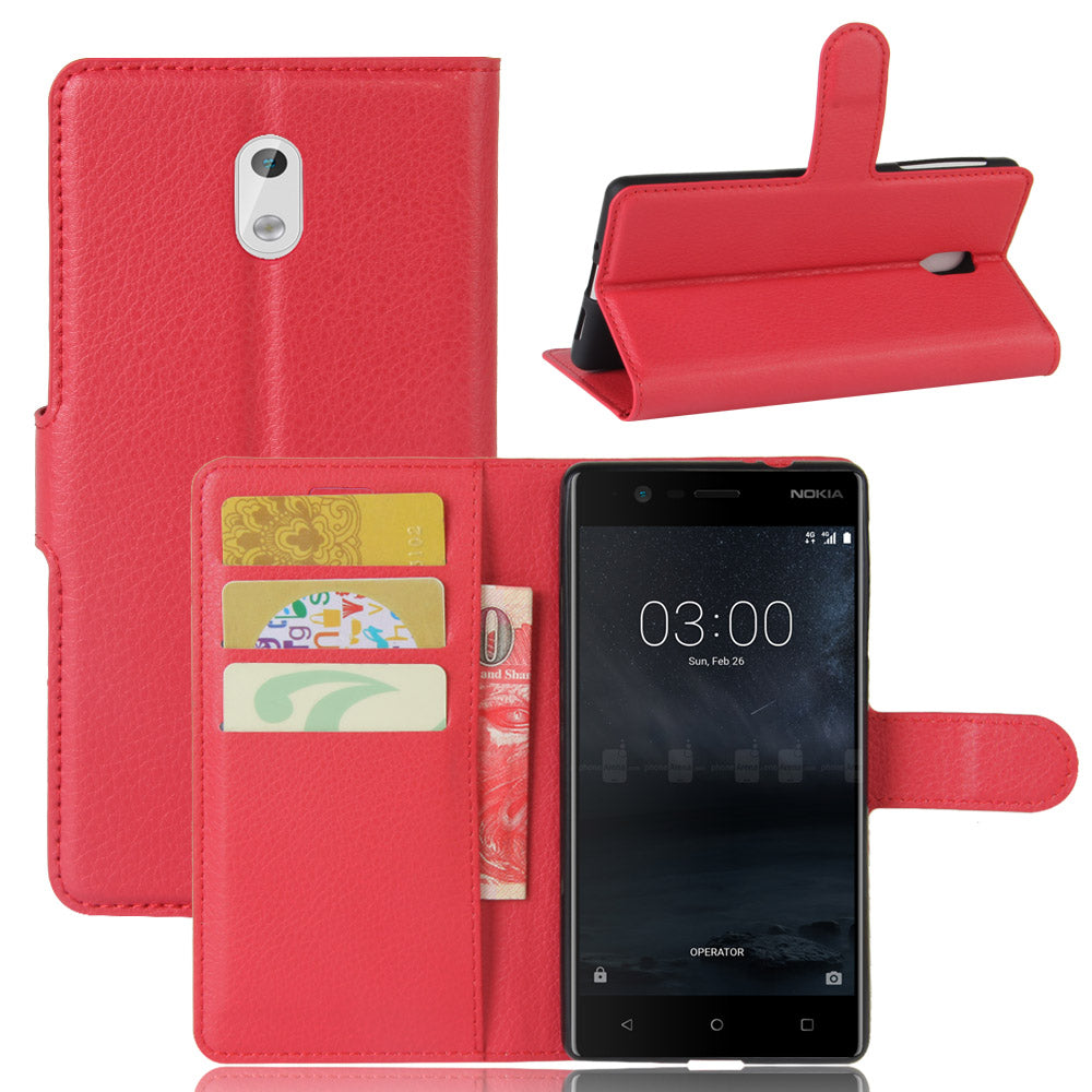 Lychee Skin Leather Wallet Case for Nokia 3