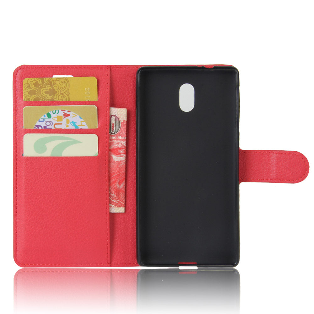 Lychee Skin Leather Wallet Case for Nokia 3