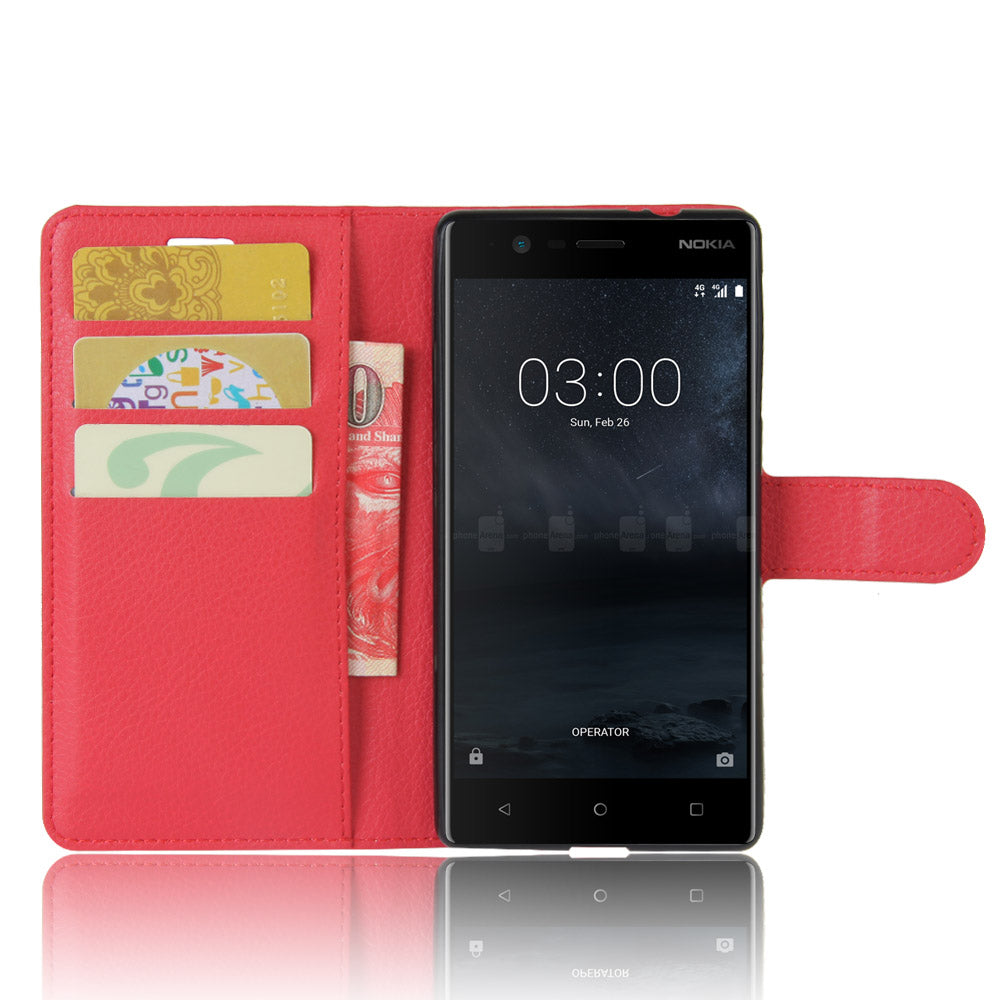 Lychee Skin Leather Wallet Case for Nokia 3
