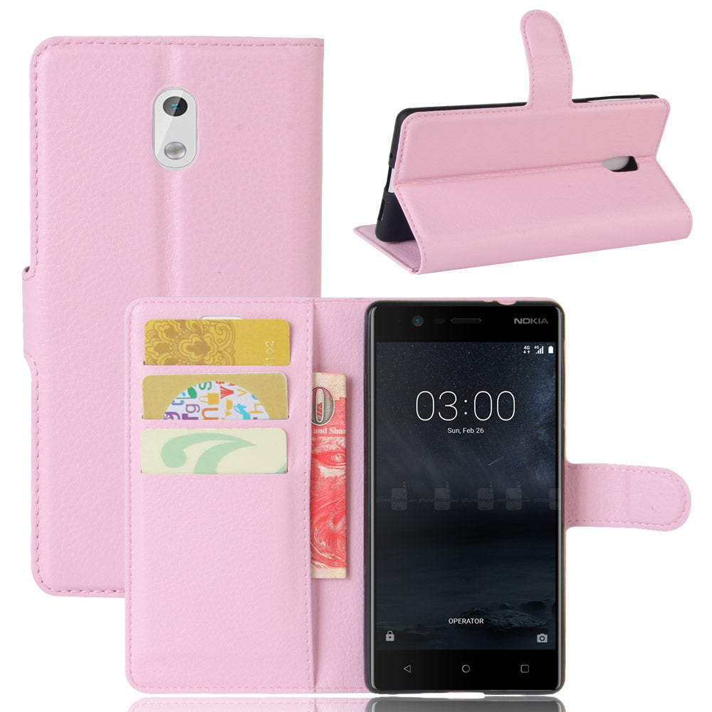 Lychee Skin Leather Wallet Case for Nokia 3