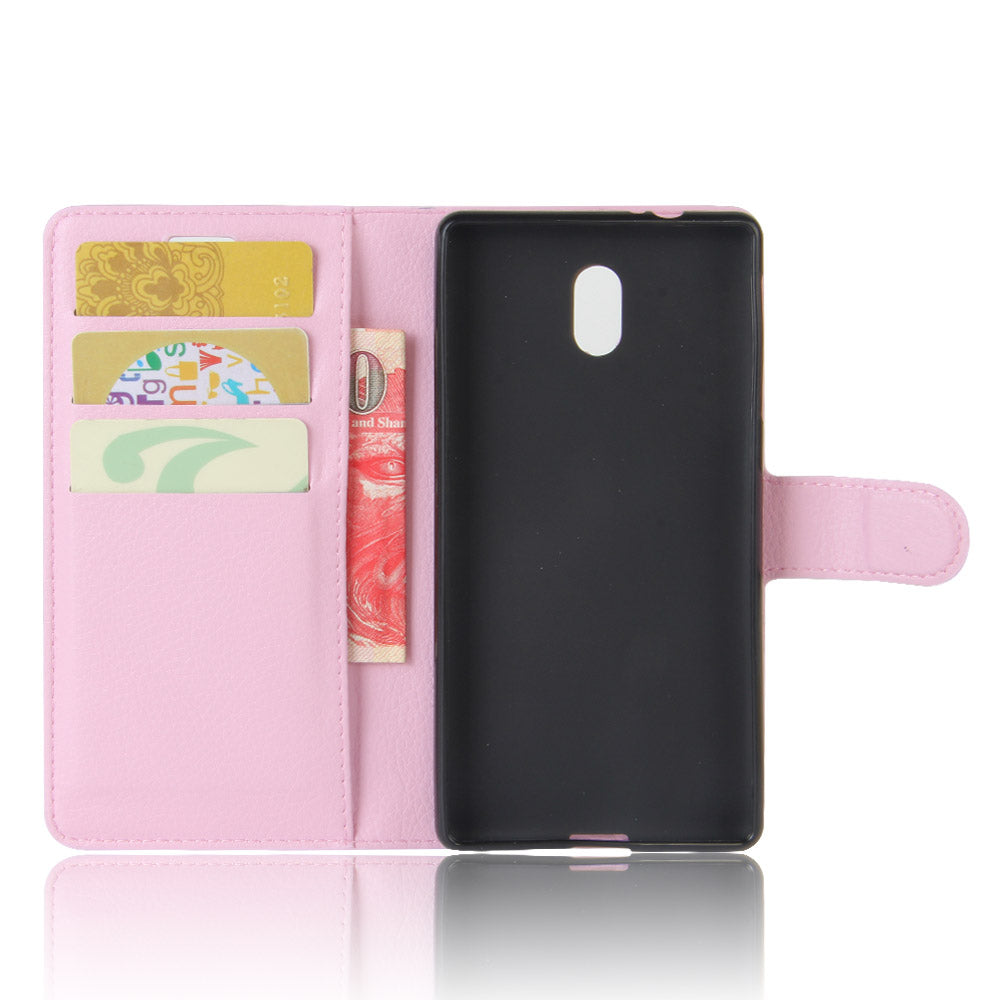 Lychee Skin Leather Wallet Case for Nokia 3