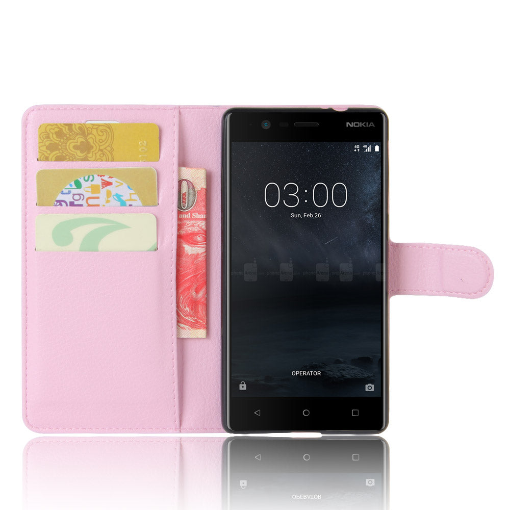 Lychee Skin Leather Wallet Case for Nokia 3