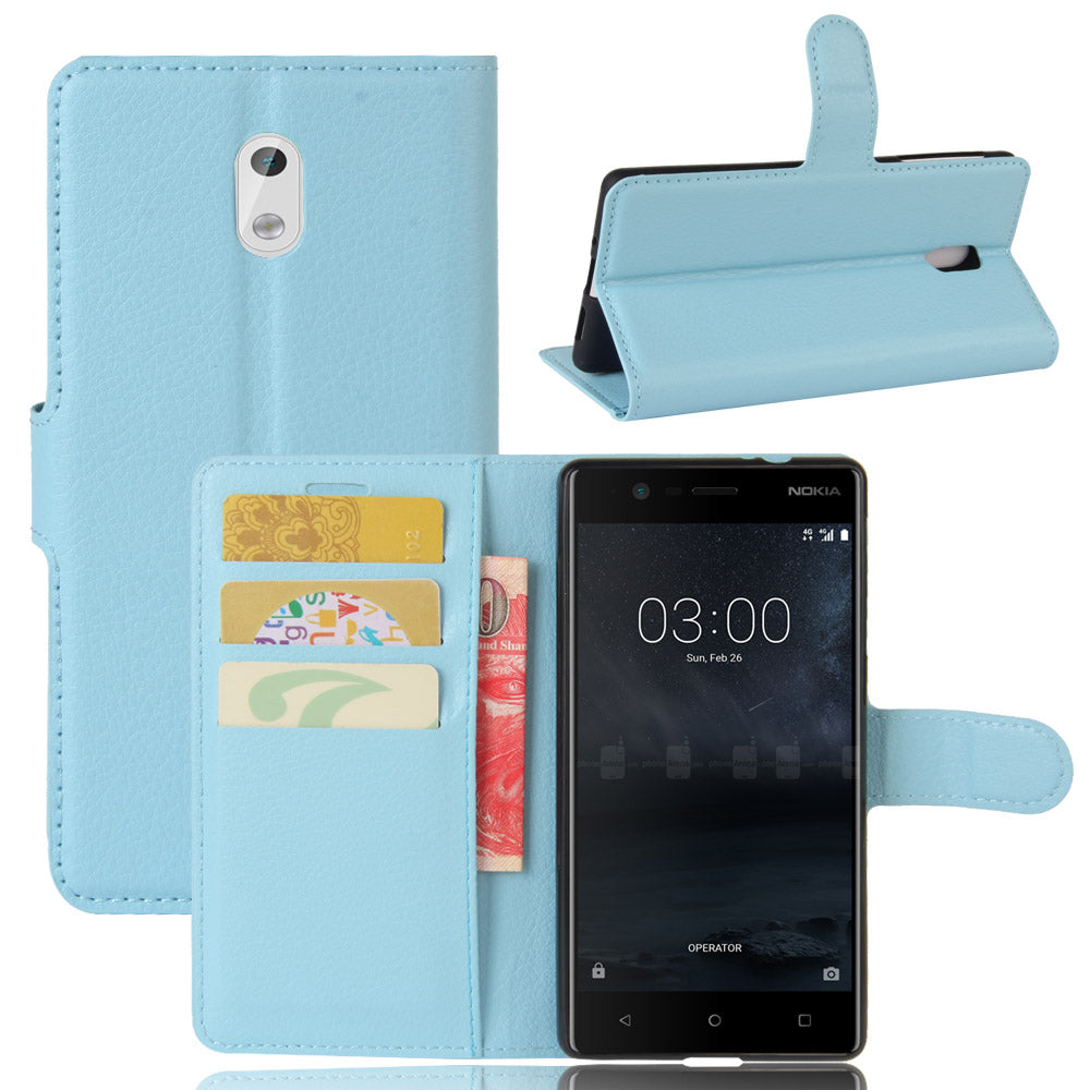 Lychee Skin Leather Wallet Case for Nokia 3