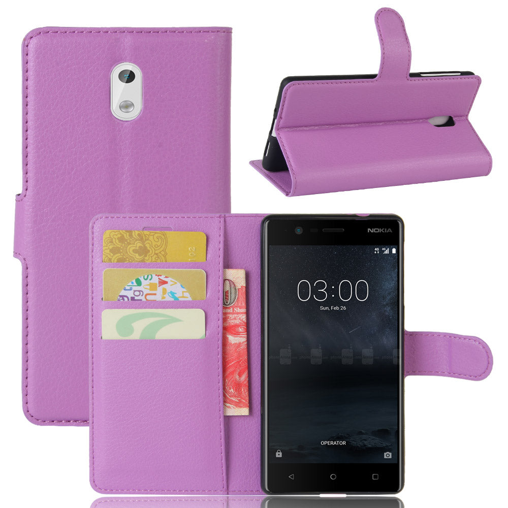 Lychee Skin Leather Wallet Case for Nokia 3