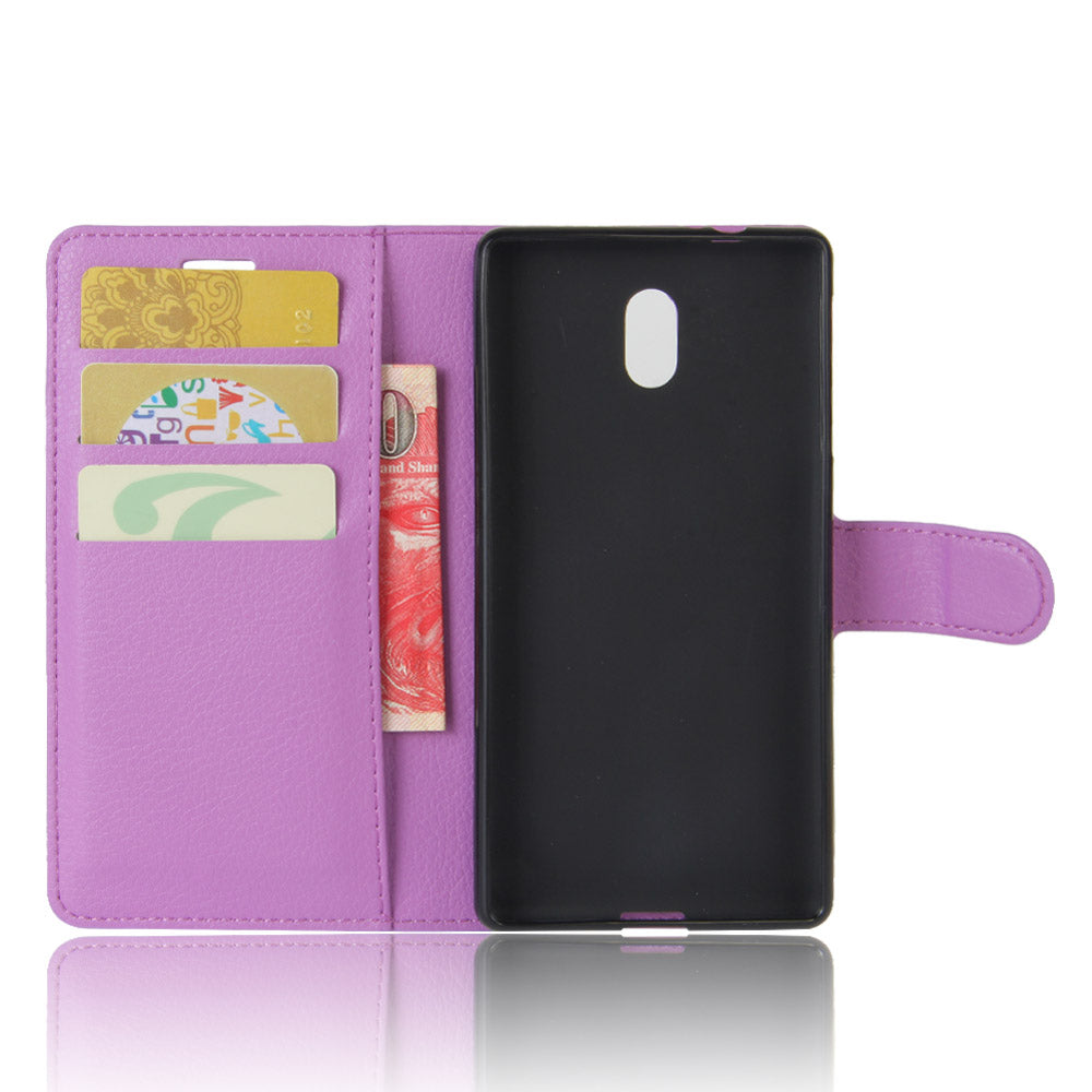 Lychee Skin Leather Wallet Case for Nokia 3
