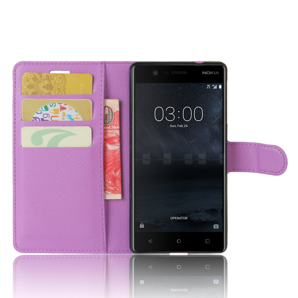 Lychee Skin Leather Wallet Case for Nokia 3