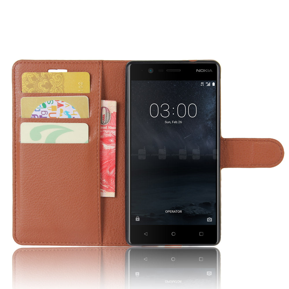 Lychee Skin Leather Wallet Case for Nokia 3