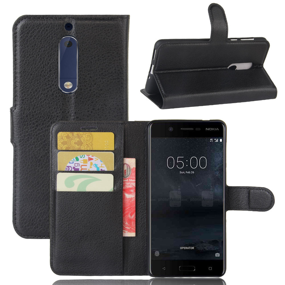 Litchi Skin Leather Stand Case with Card Slots for Nokia 5 Wallet Design Phone Accessory