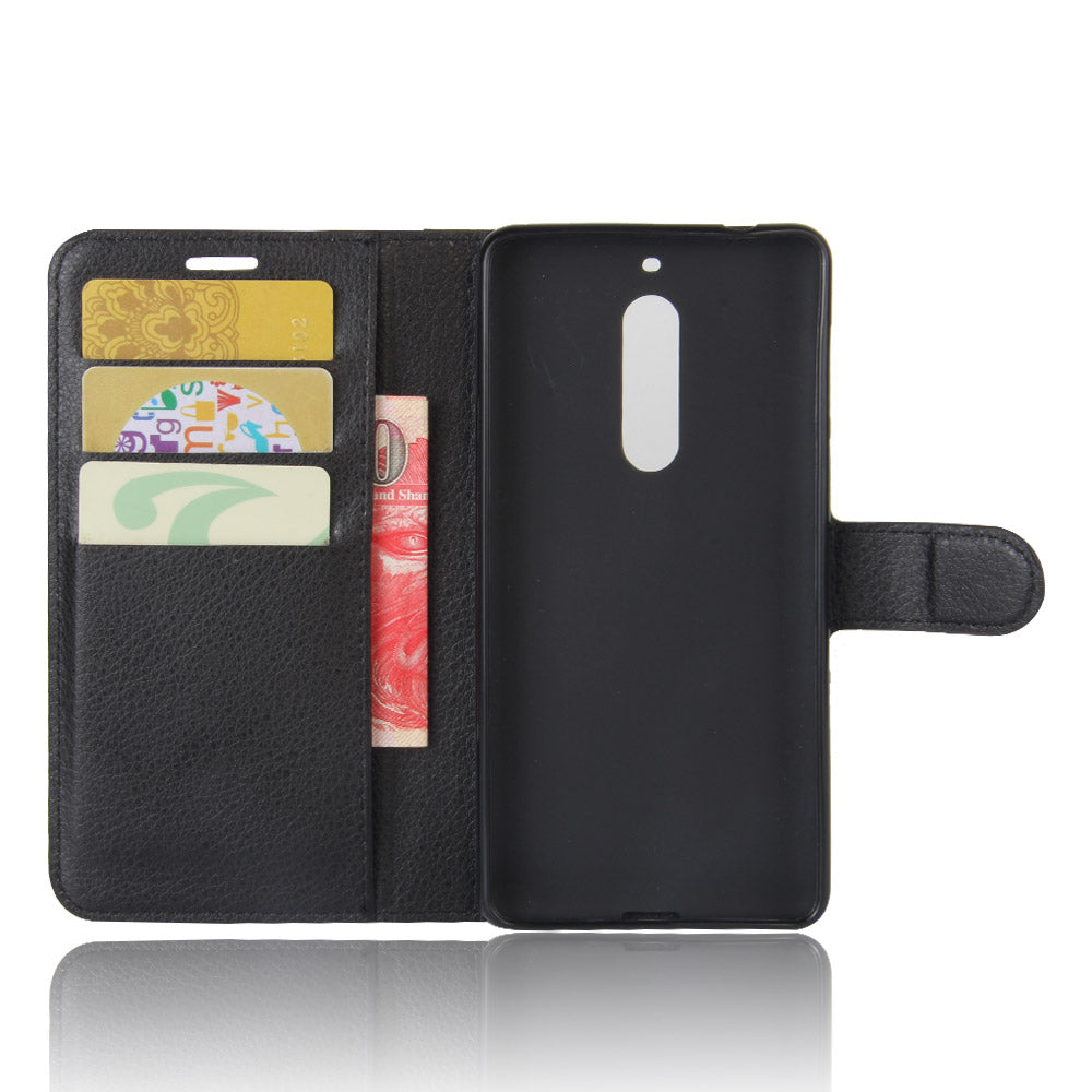 Litchi Skin Leather Stand Case with Card Slots for Nokia 5 Wallet Design Phone Accessory