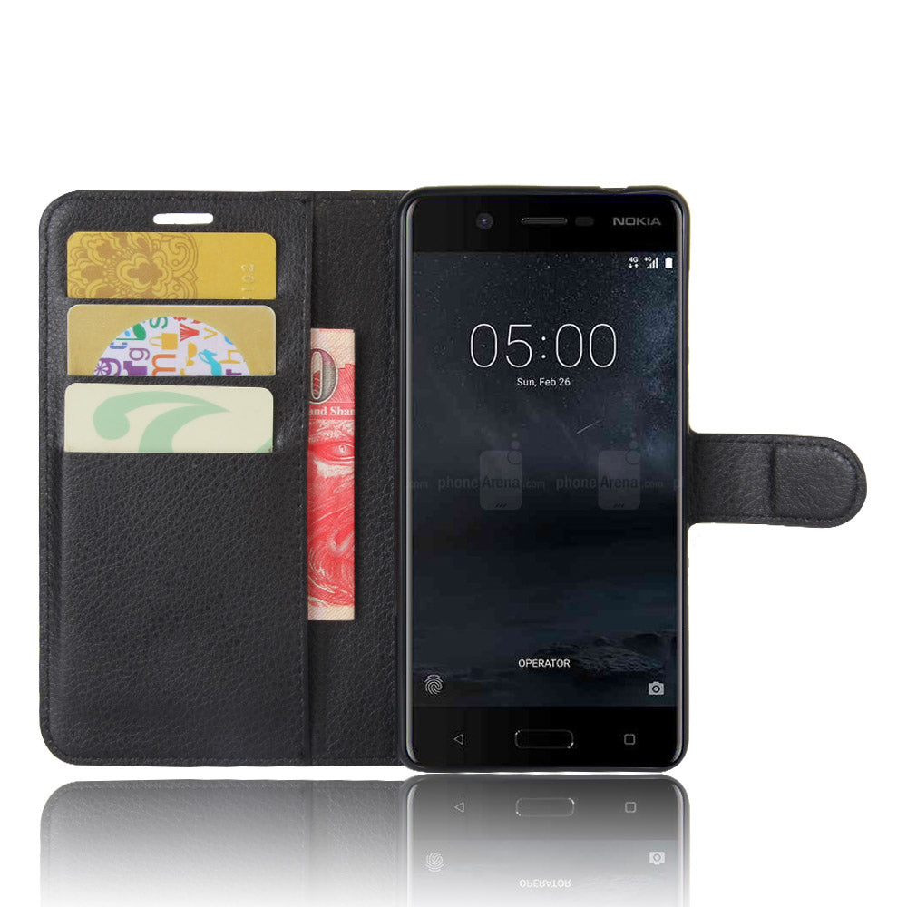 Litchi Skin Leather Stand Case with Card Slots for Nokia 5 Wallet Design Phone Accessory