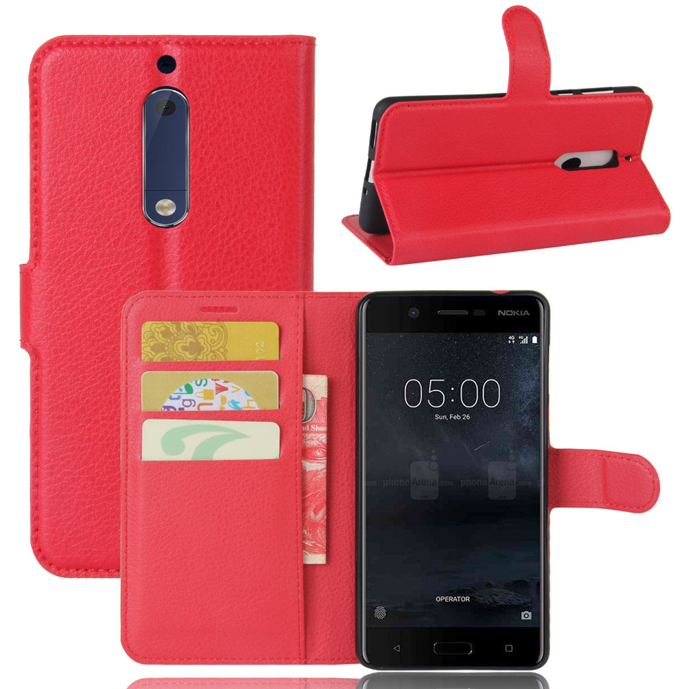 Litchi Skin Leather Stand Case with Card Slots for Nokia 5 Wallet Design Phone Accessory