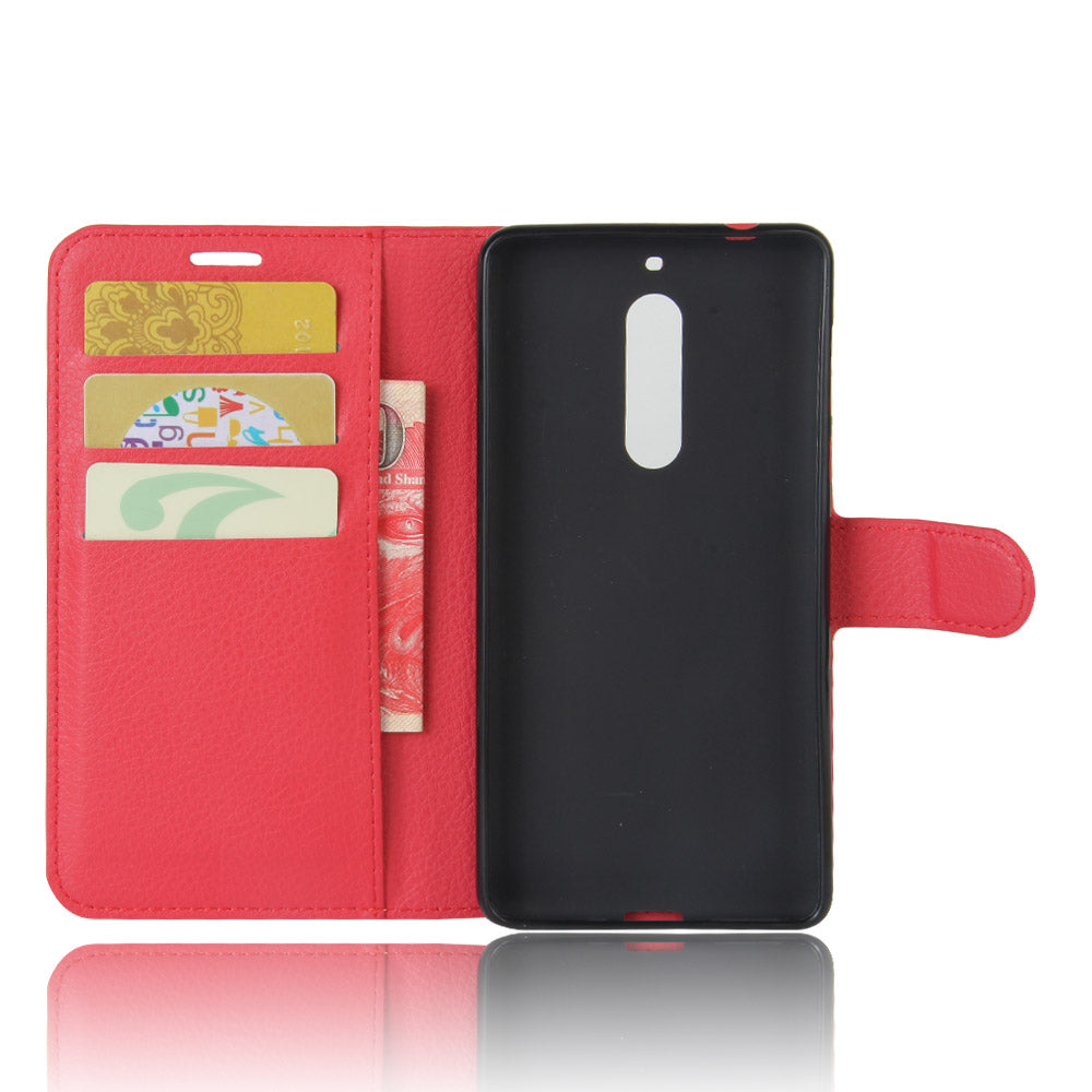 Litchi Skin Leather Stand Case with Card Slots for Nokia 5 Wallet Design Phone Accessory