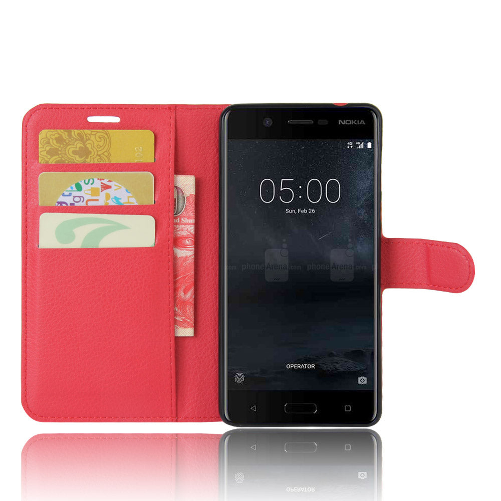 Litchi Skin Leather Stand Case with Card Slots for Nokia 5 Wallet Design Phone Accessory